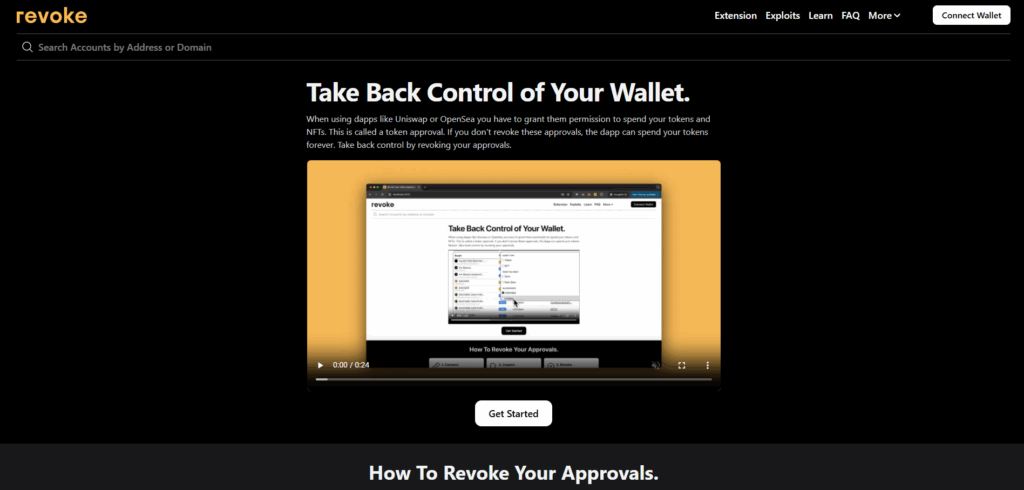 اسکرینشات از محیط Revoke.cash