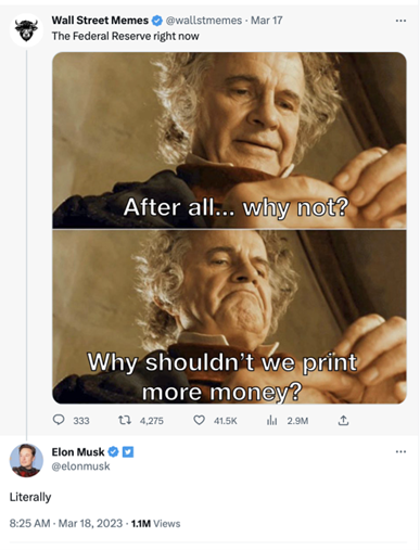 تصویر توییت ایلان ماسک در پاسخ به یکی از میم‌های Wall Street Memes